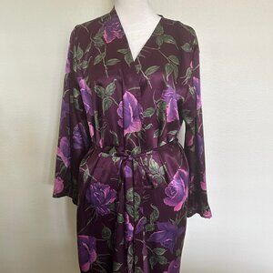 Morgan Taylor Intimates Short Kimono Wrap Robe Womens S/M Purple Floral Satin